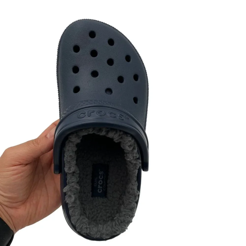 Crocs Boys Lined Clogs Size 2 (J2) Navy Blue Lightweight Cozy Comfy Slip on Shoe